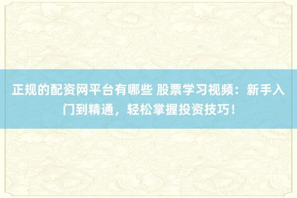 正规的配资网平台有哪些 股票学习视频：新手入门到精通，轻松掌握投资技巧！